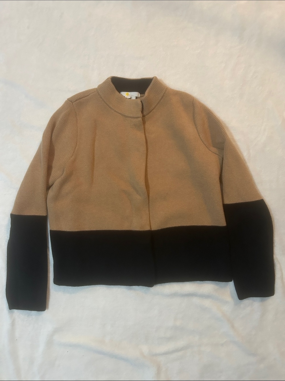 Boden Women’s Sweater Jacket Colorblock Stand-Collar in Tan and Black Size 10